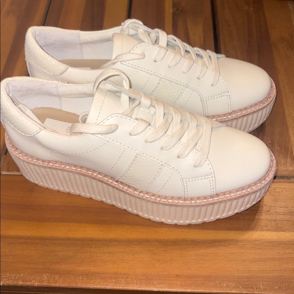 Dolce Vita White Tiger Platform Sneakers with Blush Trim size 5.5